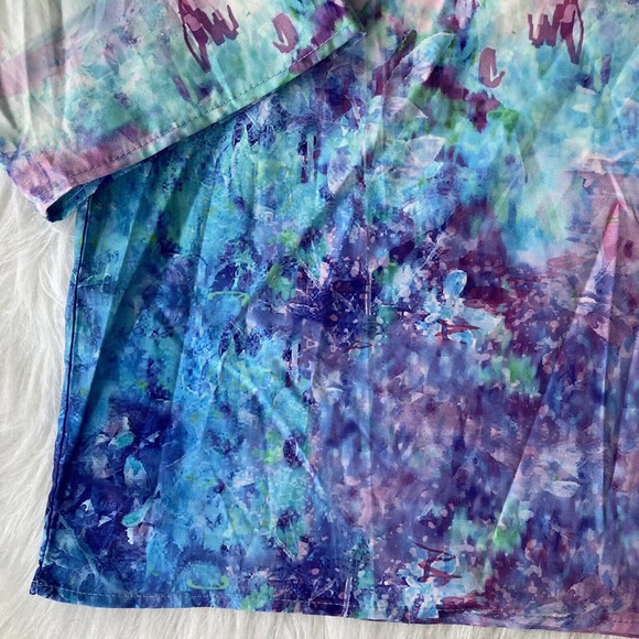 Misslook Blouse Size M Purple Pink Print V-Neck Top Pullover 3/4 Sleeve Womens - Picture 3 of 11